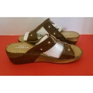 Lady Godiva NIB Brown Sandals Slides Sz 10M Stitching Wedge